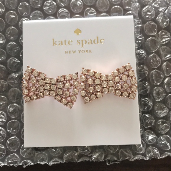 NWT Kate Spade Rose Gold Sparkling Bow Studs with dust bag - Picture 4 of 7